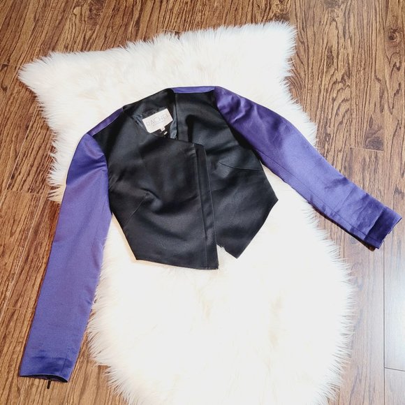 Rachel by Rachel Roy Cropped Black Asymmetrical Jacket Zippered Sateen Purple 2 - Picture 4 of 15